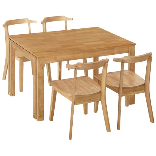 5-Piece Extendable Dining Table Set with 4 Chairs and Pull-out Side Table W2587