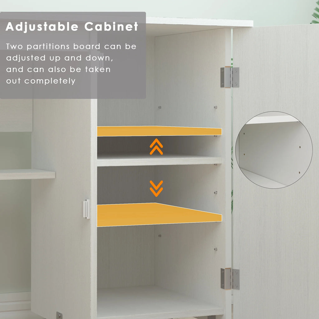 White 63 Inch Folding Sewing Machine Table with Storage Shelves I8977