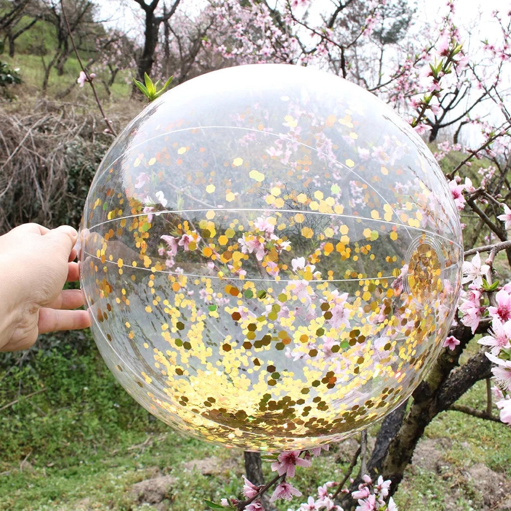 2pcs Glitter Sequin Beach Balls Inflatable Ball Toys with Pumps W129089