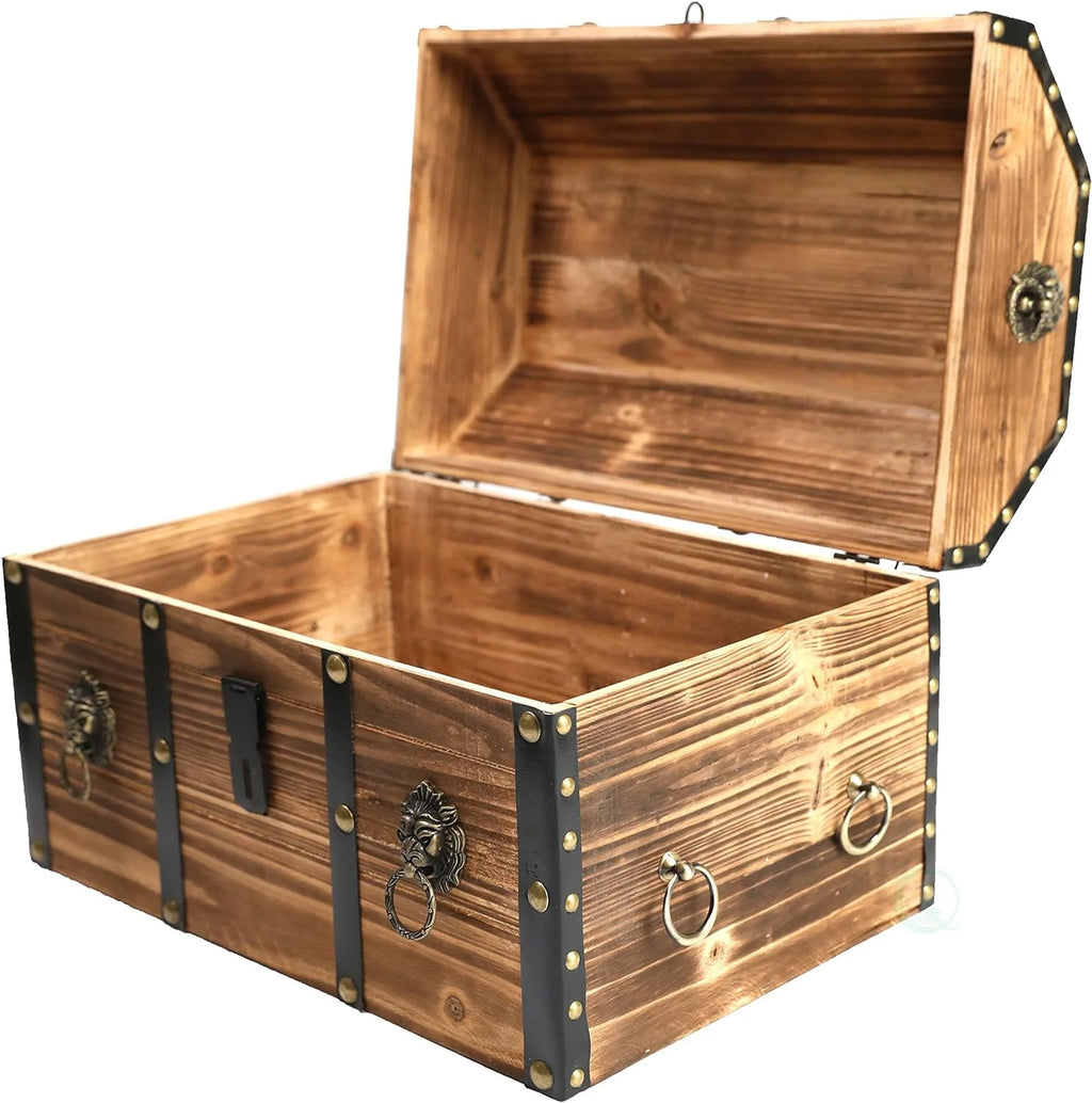 Large Wooden Lockable Trunk with Lion Rings W874543