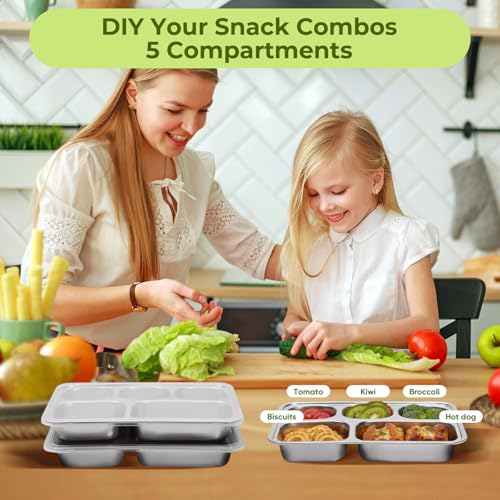 Stainless Steel Bento Box 3 Pack 5 Compartments with Lids Y16121
