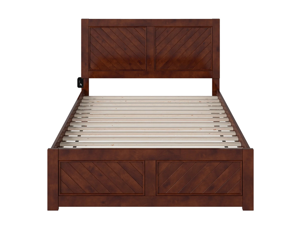 Walnut Solid Wood Platform Bed with Footboard I944755
