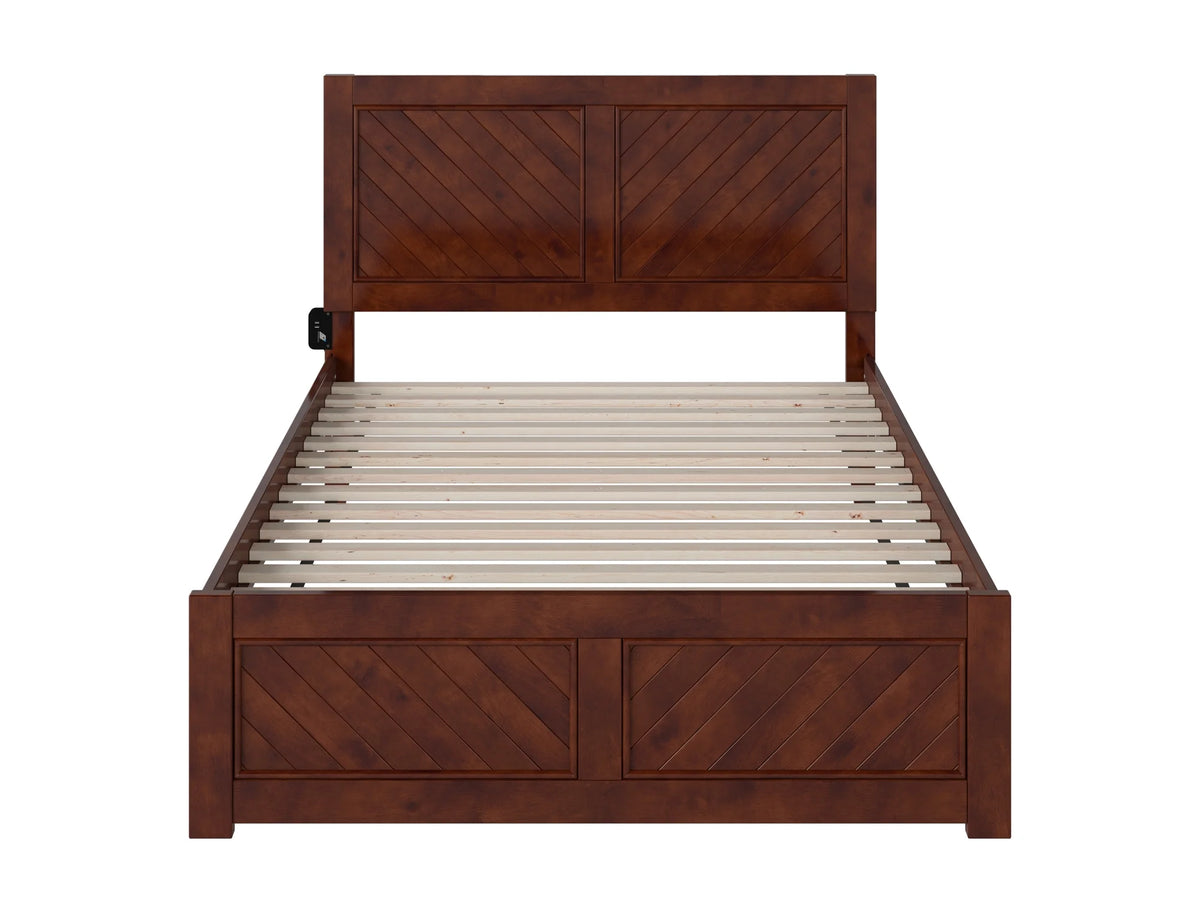 Walnut Solid Wood Platform Bed with Footboard I944755