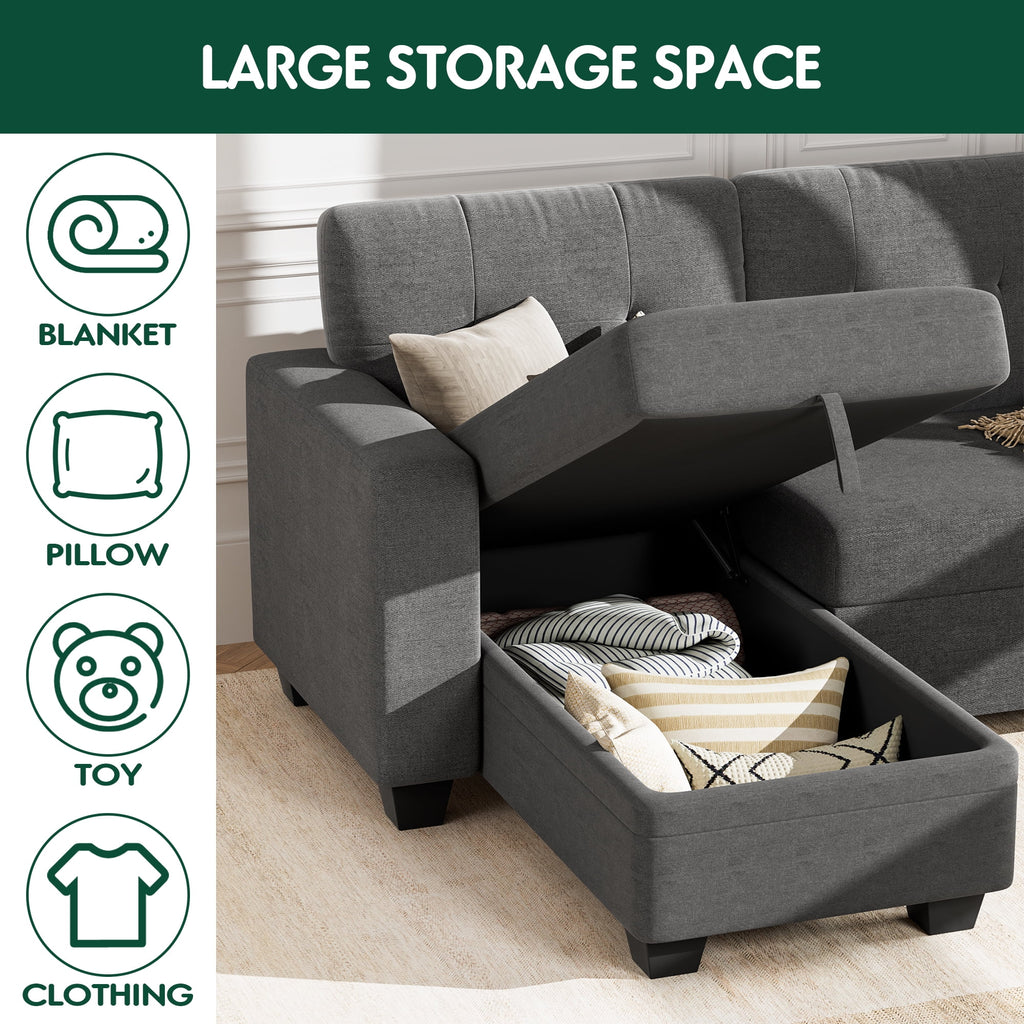 78.3'' W Convertible L-Shape Sofa with Storage Chaise and Pull-out Sofa Bed, Gray C503384