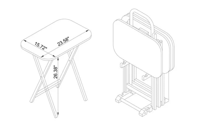 Folding Tray Table Set with Stand, 5 Pieces, Dark Cherry and White H256