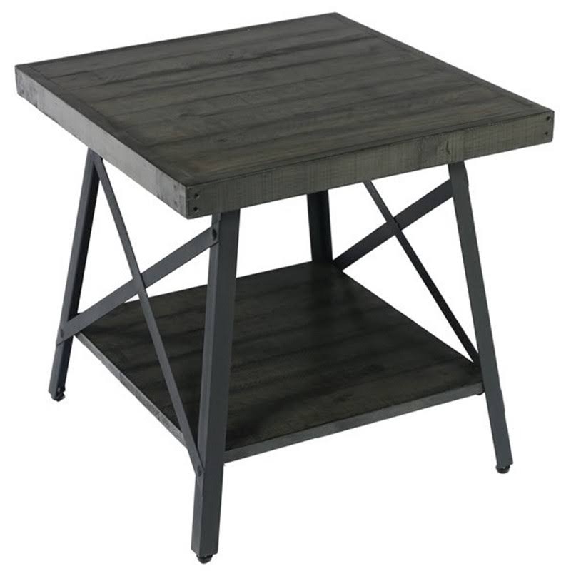 Antique Gray and Steel Gray Solid Wood Top End Table C4052
