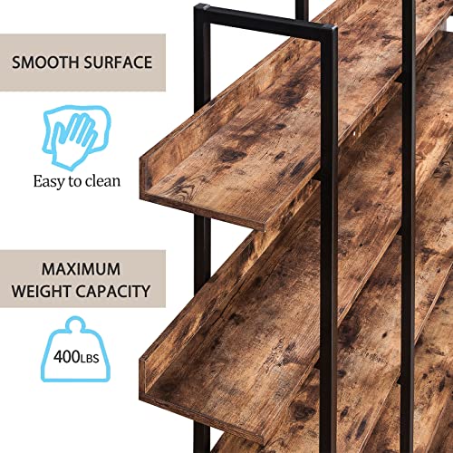 Black Triple Wide 5 Tiers Industrial Bookshelf with Metal Frame Y1466