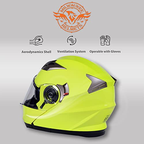 Neon Yellow Motorcycle Modular Helmet with Drop Down Visor S798