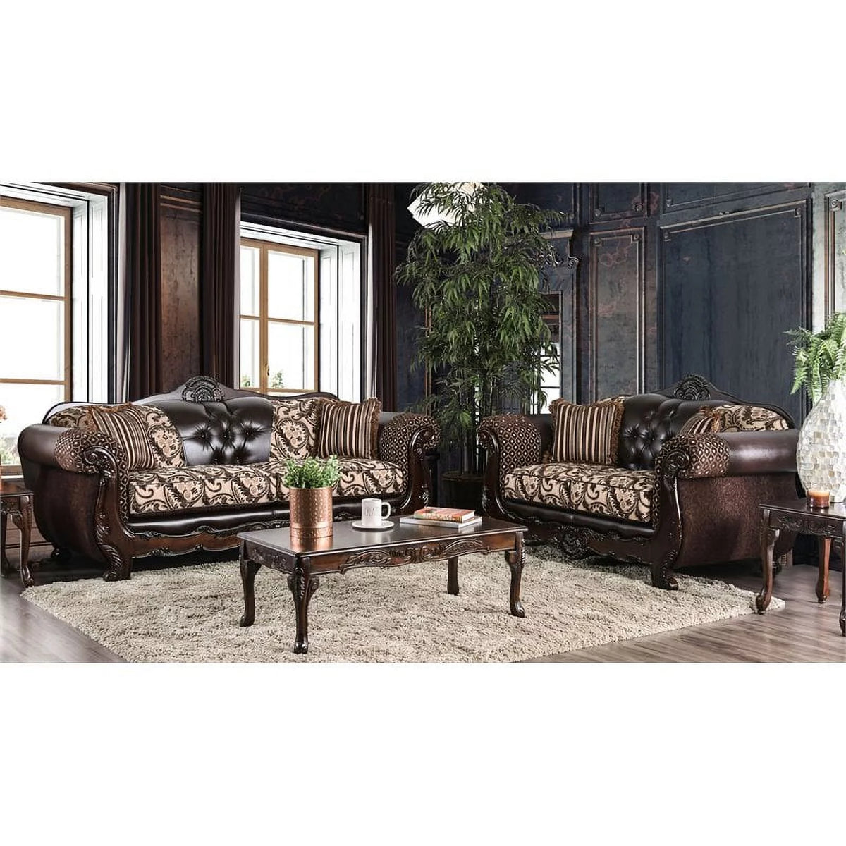 Brown Faux Leather 2-Piece Sofa Set C61204