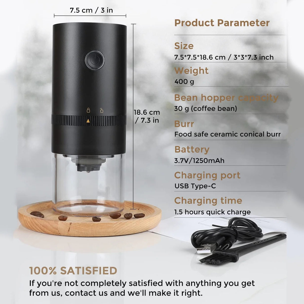 White Cordless Electric Coffee Grinder M876