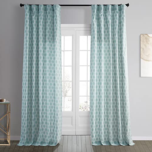 Geometric Printed Cotton Curtains 84 Inches Long (1 Panel) 50W x 84L Honeycomb Aqua T519