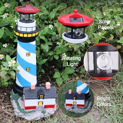 18" Solar Lighthouse with Rotating Beacon, Waterproof Outdoor Garden Decor (Black) X325