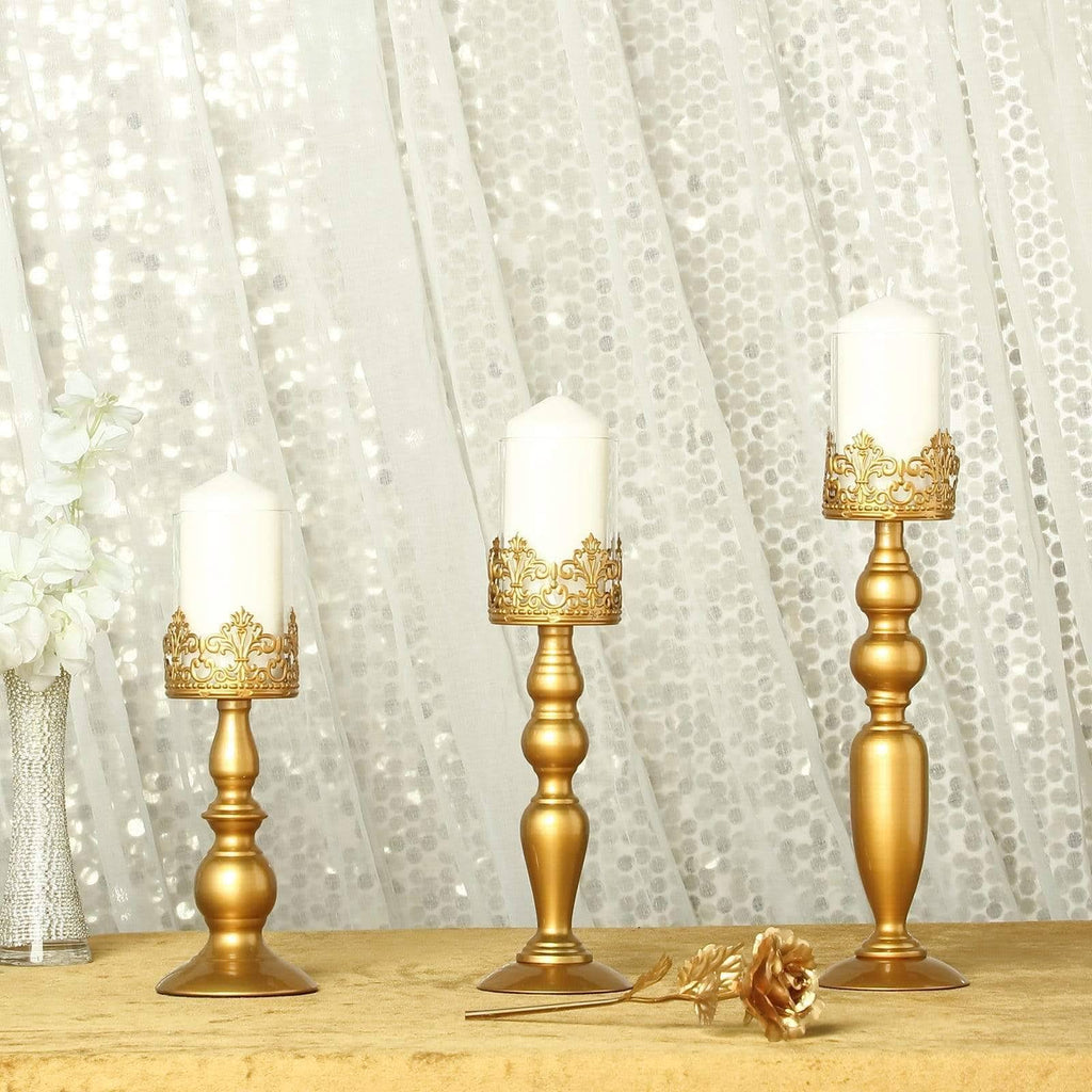 3 Gold Metal Glass Candle Holders T381