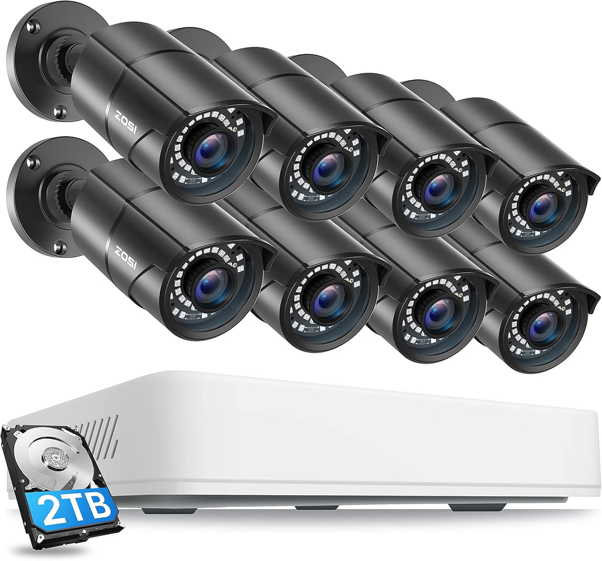 5MP 2K 8 Channel CCTV DVR 2TB 8 Weatherproof Bullet Cameras Home Security Camera System Z706