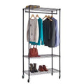 18 inch 48 inch 73 inch Black 3-Shelf Wire Shelving Garment Rack with Casters H38839