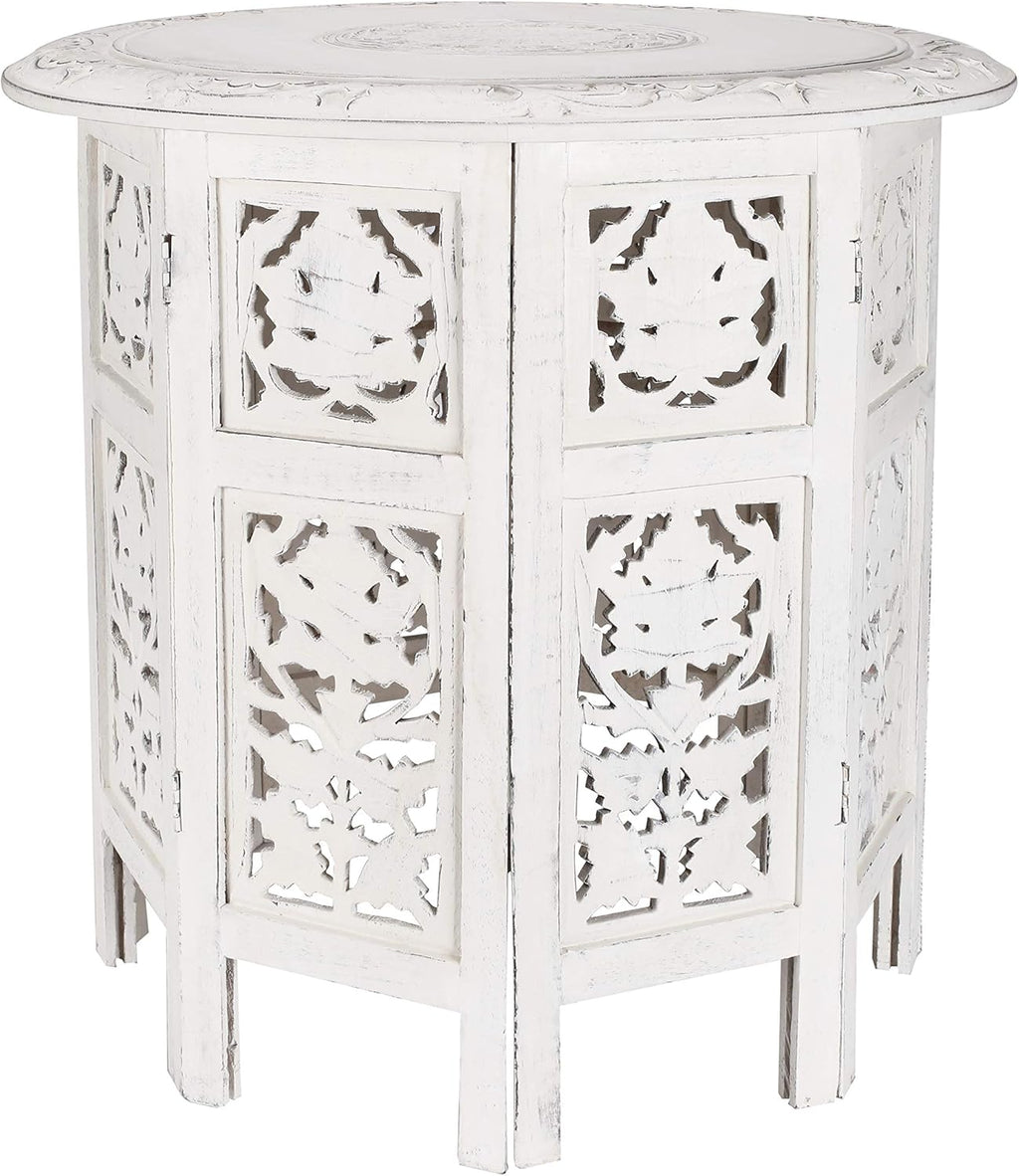Solid Wood Hand Carved Octagonal Accent Table 15 Inch H198