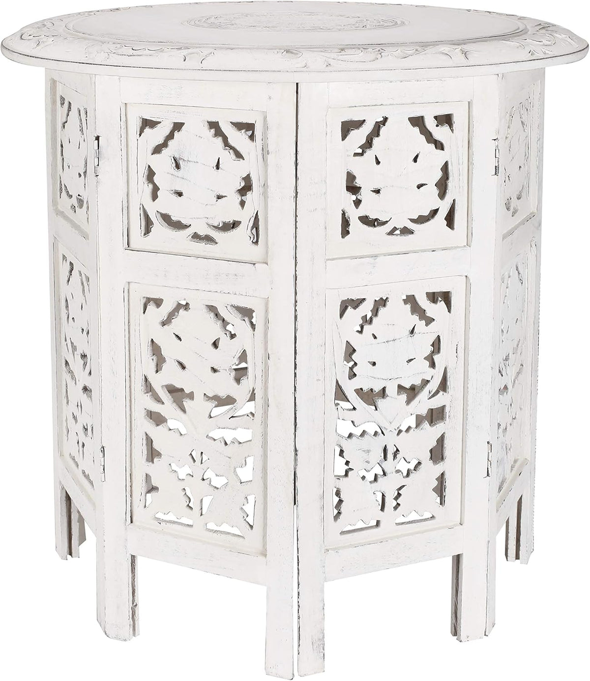 Solid Wood Hand Carved Octagonal Accent Table 15 Inch H198
