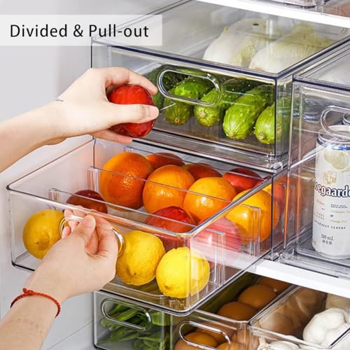 4pack Stackable Refrigerator Organizer Bins with Pull-Out Drawer S412