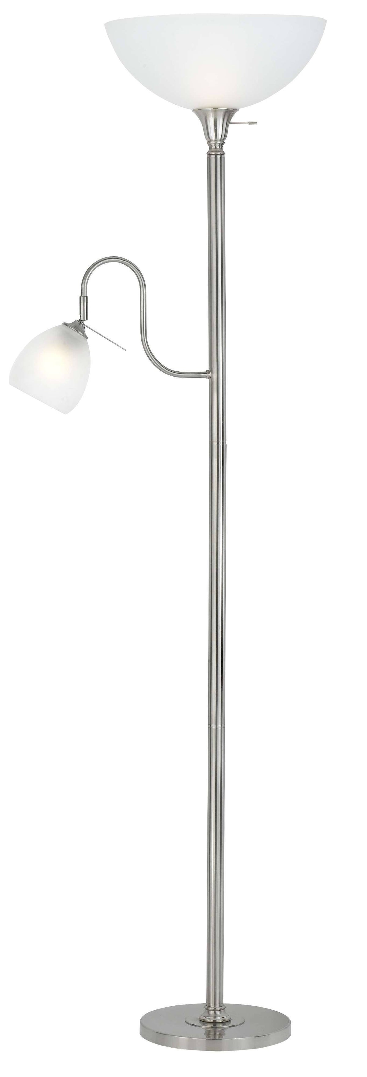 Brushed Steel Torchiere with Reading Lamp T19074