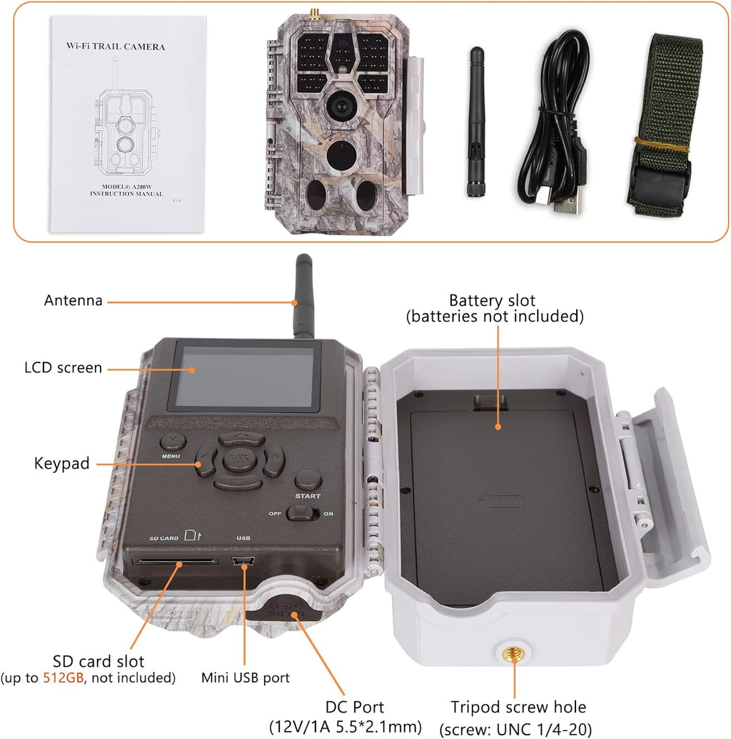 Bluetooth WiFi Deer & Trail Game Camera 32MP 1296P No Glow Night Vision Waterproof F577046