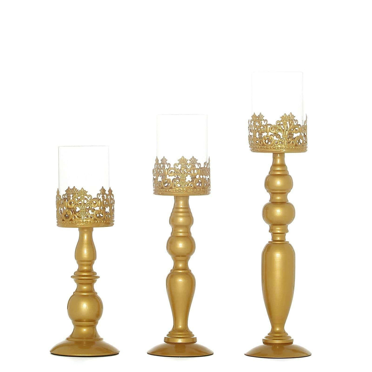 3 Gold Metal Glass Candle Holders T381