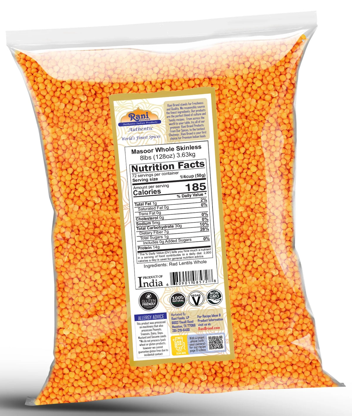 Red Lentils 128oz (8lbs) 3.63kg Bulk V1785