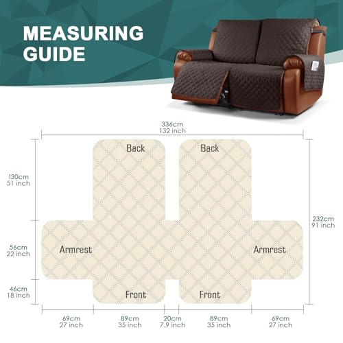 Khaki 3 Seater Recliner Sofa Cover with Elastic Straps P49723