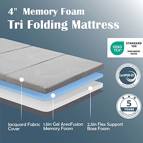 Twin XL 4 Inch Trifold Memory Foam Mattress with Washable Cover F7270