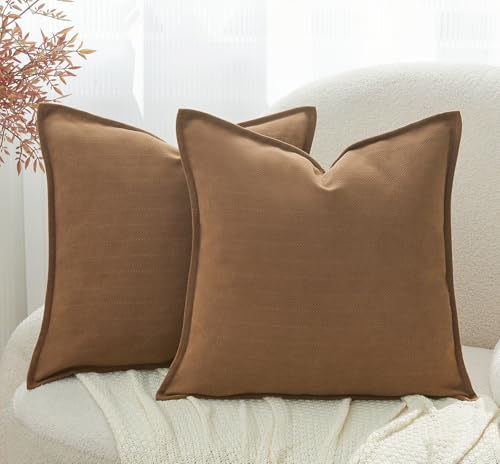 Neutral Khaki 18x18 Inch Chenille Pillow Covers Set of 2 F643380
