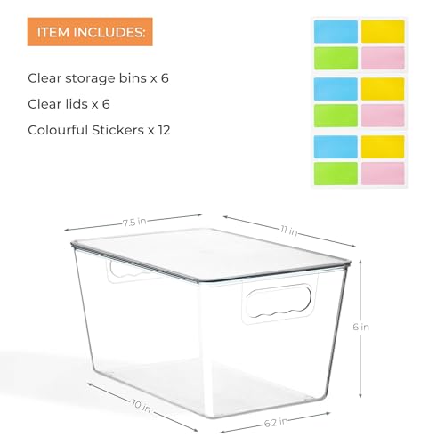 6 Pack Clear Plastic Stackable Storage Bins with Lids X9466