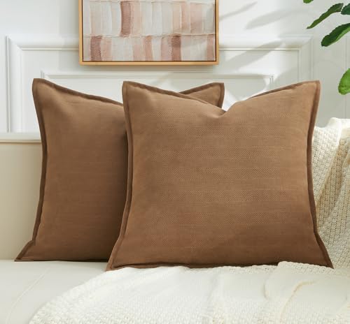 Neutral Khaki 18x18 Inch Chenille Pillow Covers Set of 2 F643380