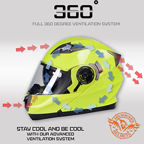 Neon Yellow Motorcycle Modular Helmet with Drop Down Visor S798