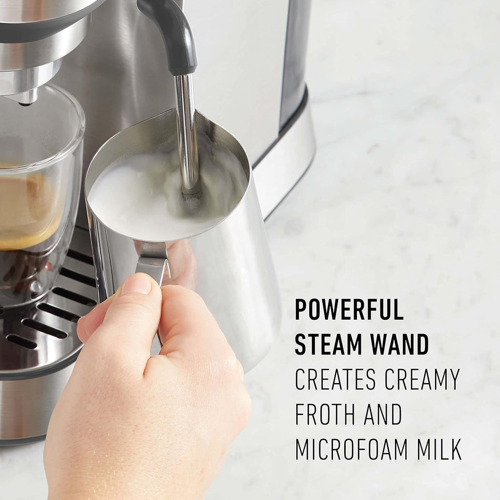 Compact Espresso Machine with Milk Frother, Stainless Steel Q247345