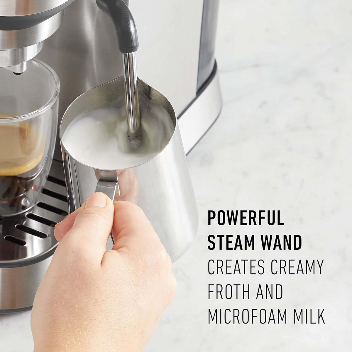 Compact Espresso Machine with Milk Frother, Stainless Steel Q247345