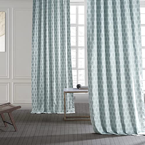 Geometric Printed Cotton Curtains 84 Inches Long (1 Panel) 50W x 84L Honeycomb Aqua T519