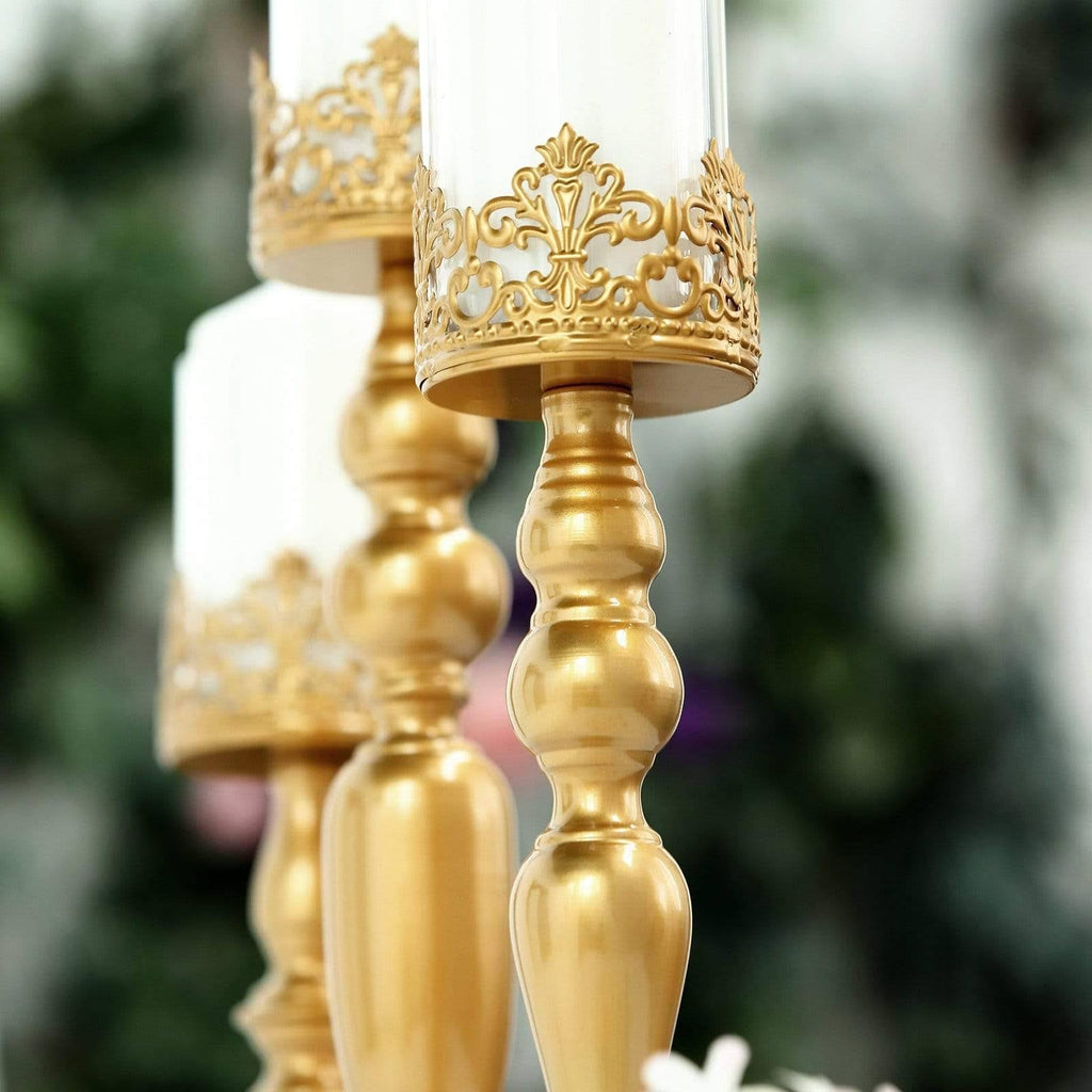 3 Gold Metal Glass Candle Holders T381