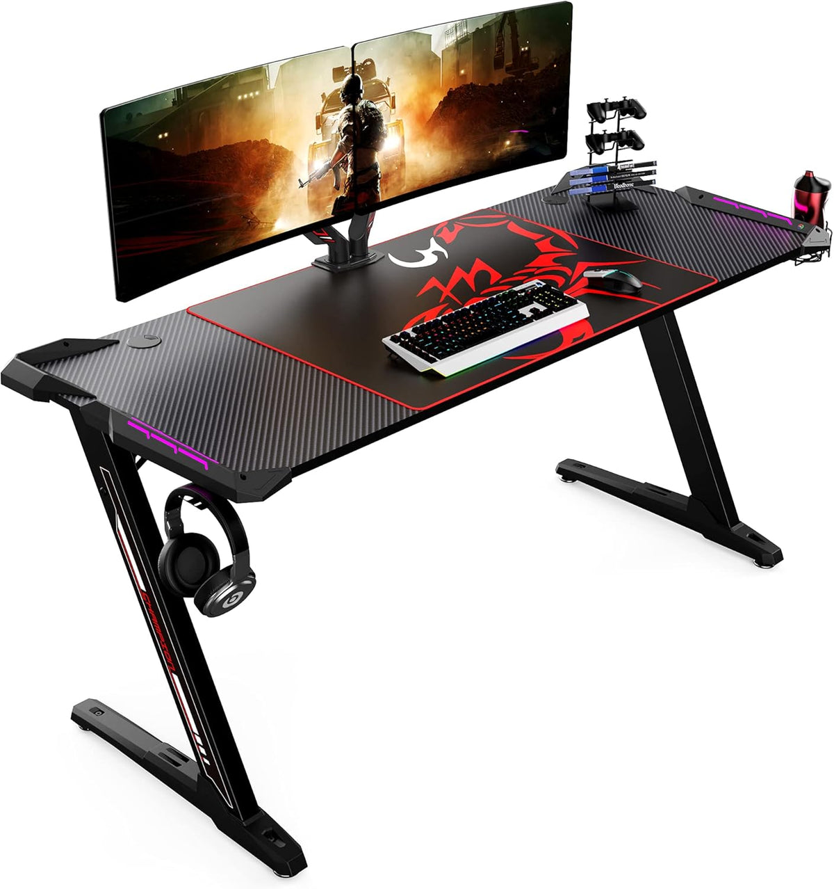 60 inch Z Shaped Gaming Desk with RGB LED Lights I62968