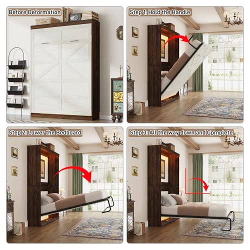 Queen Size Wood Wall Bed with LED Lights T27251