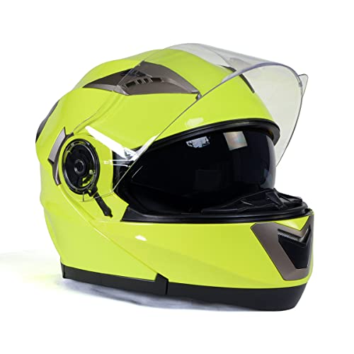 Neon Yellow Motorcycle Modular Helmet with Drop Down Visor S798