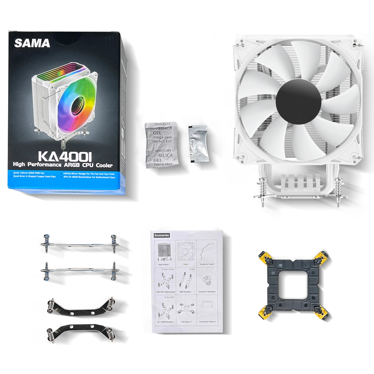 Aluminum RGB CPU Air Cooler 120mm 4 Heat Pipe White H723