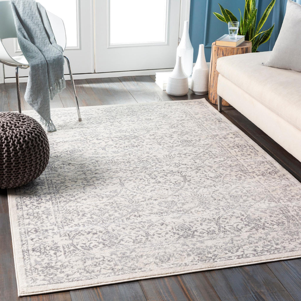 7x9 Gray Ivory Traditional Area Rug S69724