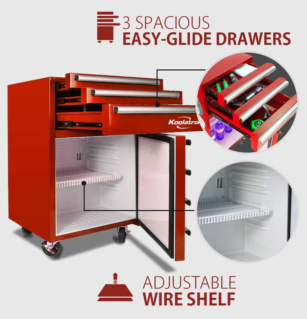 Red Compact Fridge with Built-in Tool Storage E454206
