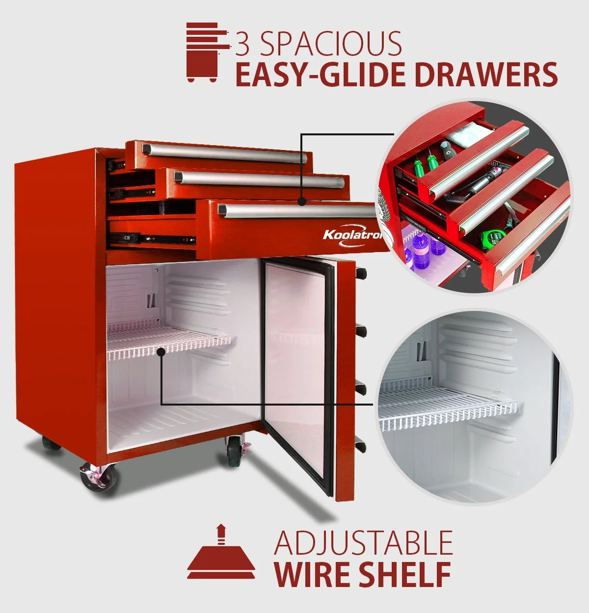 Red Compact Fridge with Built-in Tool Storage E454206