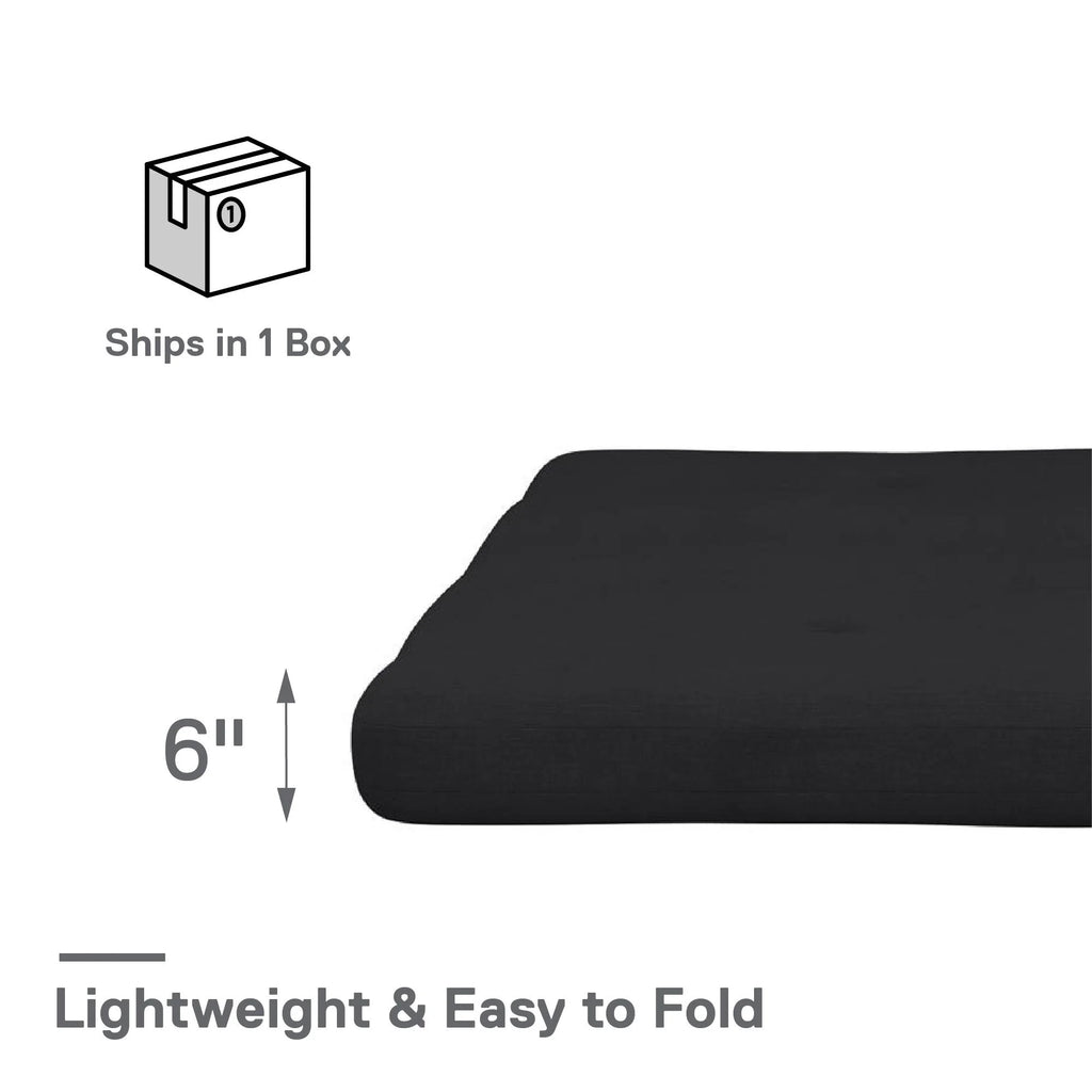 6-Inch Full Black Linen Futon Mattress H48891