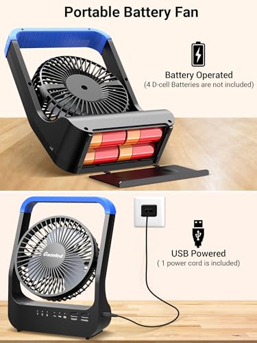Battery Operated Portable Desk Fan with Timer, 3 Speeds, Blue H182
