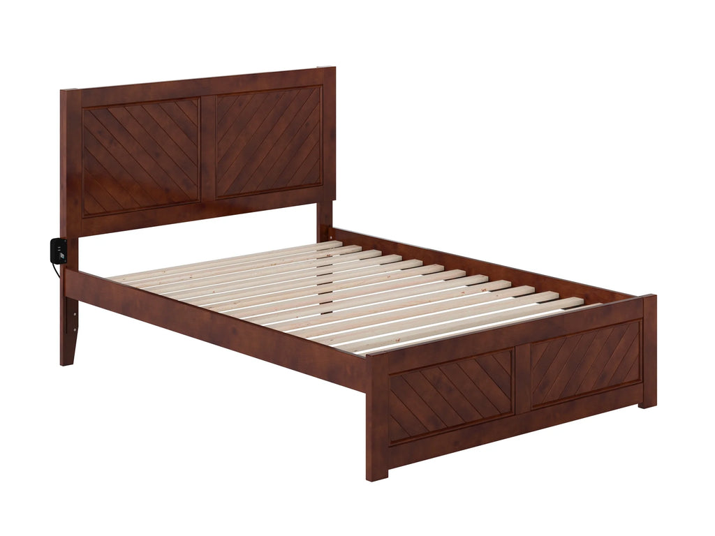 Walnut Solid Wood Platform Bed with Footboard I944755