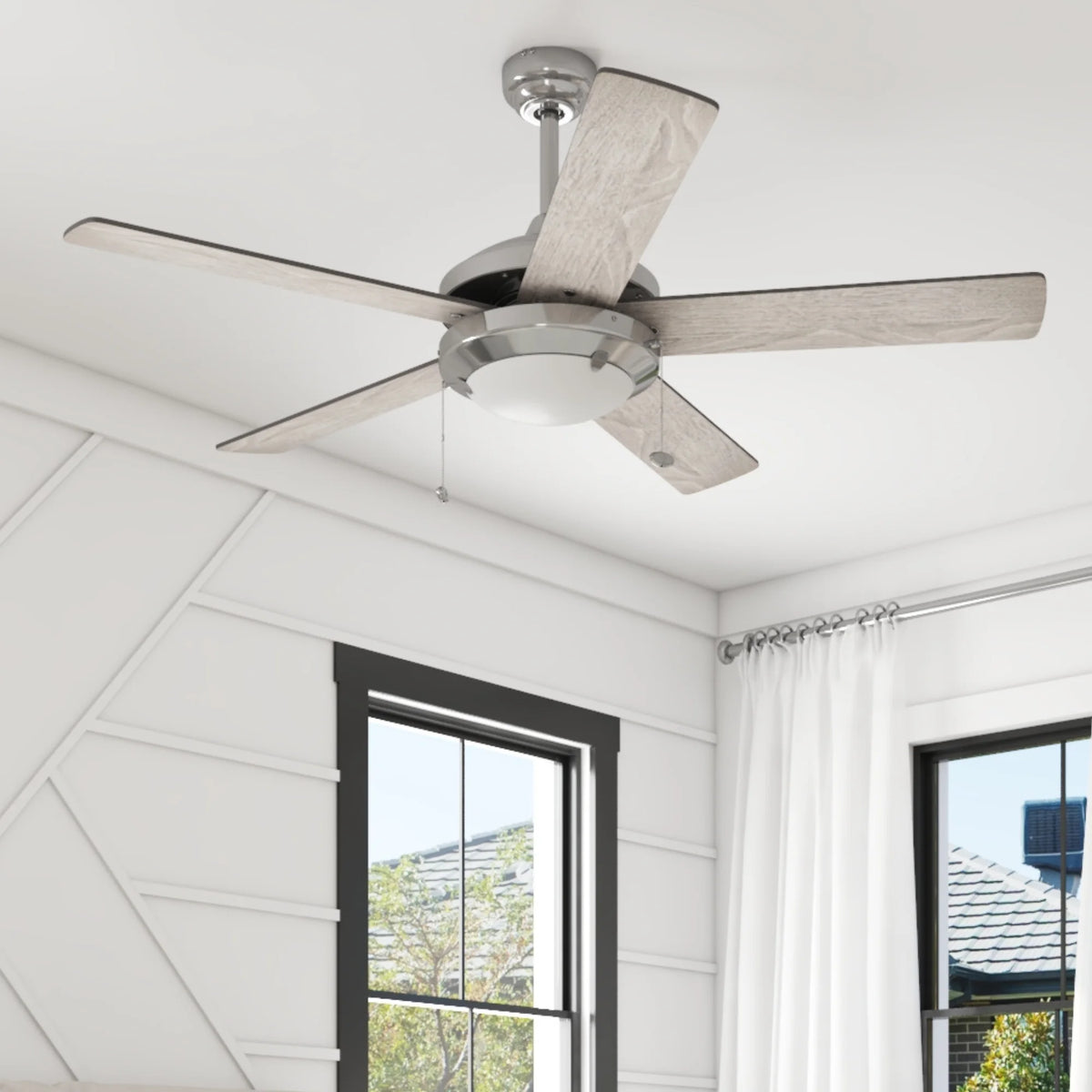 52" Satin Nickel Ceiling Fan with Light E515