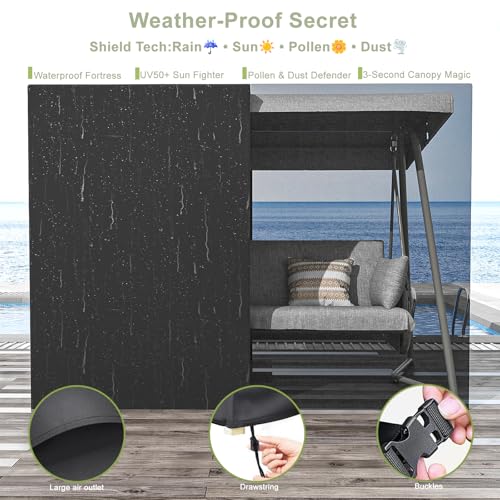 Oversized Outdoor Porch Swing with Adjustable Backrest Canopy I72621