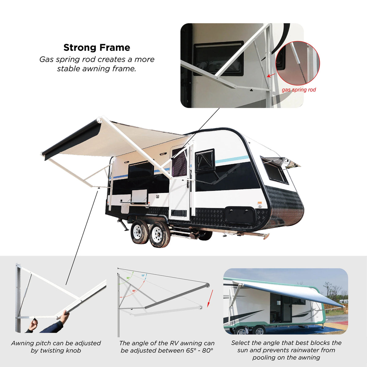 Retractable Motorized 20'X8' RV Patio Canopy Awning Black O9711