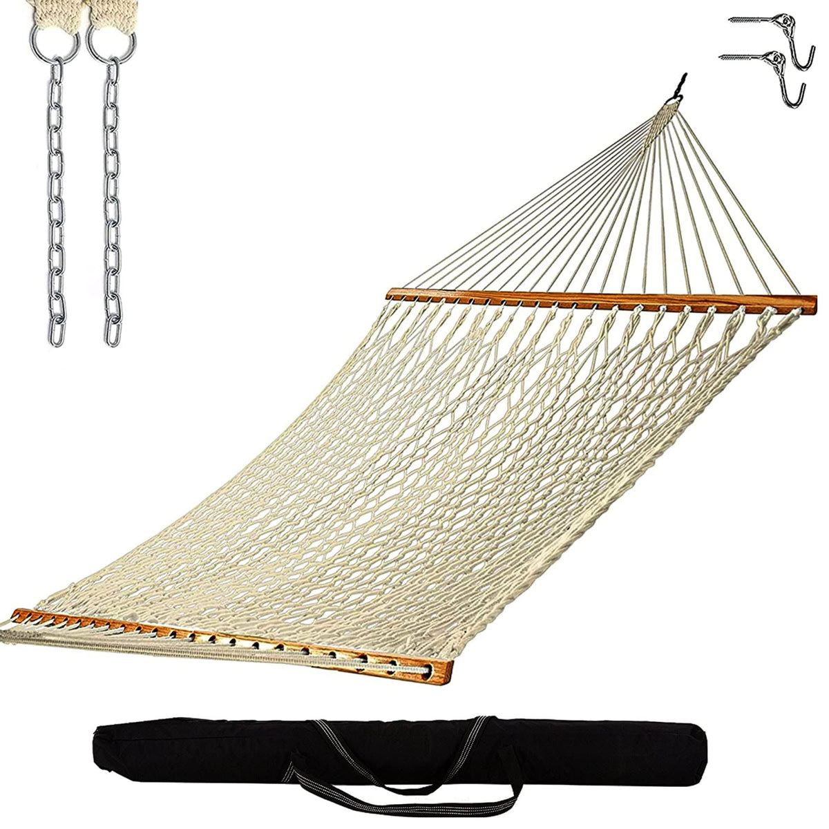 13 ft. Double Hand Woven Oatmeal Polyester Rope Hammock D772